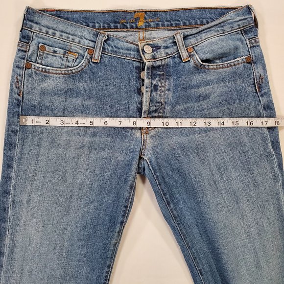 7 For All Mankind Jeans Boy Cut Womens Sz 29 Blue Denim Low Rise Bootcut USA VTG - Picture 11 of 16